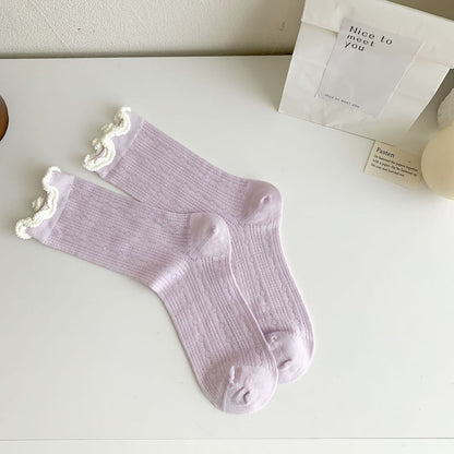 Rufia - Purple Butterfly Floral Sheer Socks