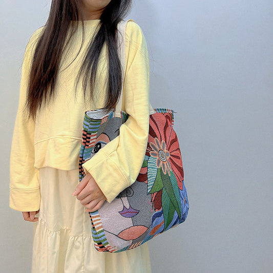 Cultural Floral Canvas Shoulder Bag Retro Style