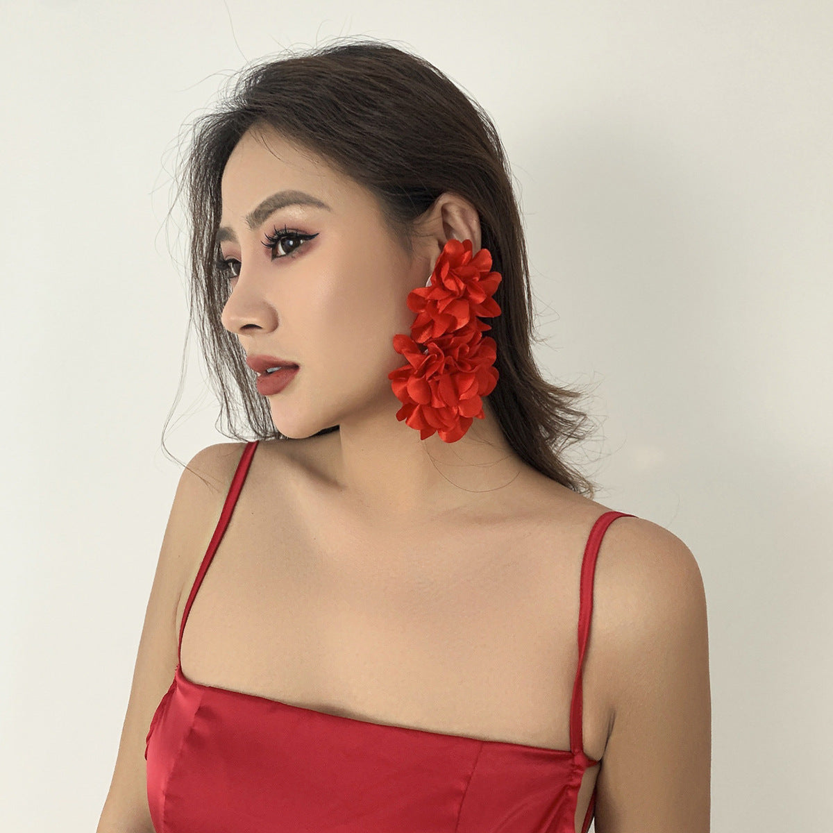 Floral Long Dangle Earrings With Rhinestones For Women