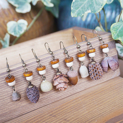 Vintage Botanical Long Wooden Earrings with Unique Design