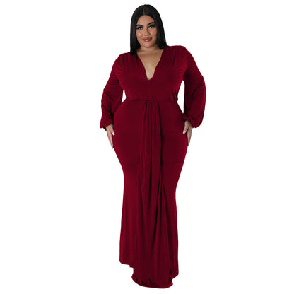 Trendy Plus Size V-Neck Irregular Hem Dress For Night Out
