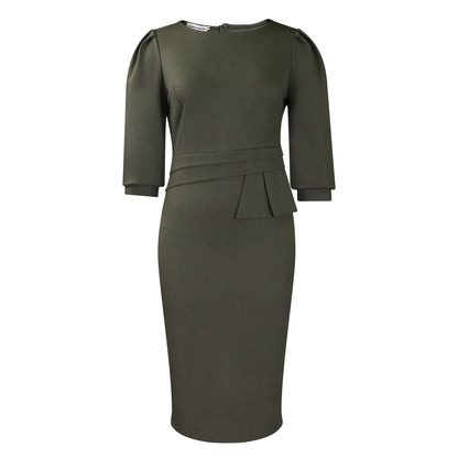 Elegant High-Waisted Pencil Dress With Ruffles