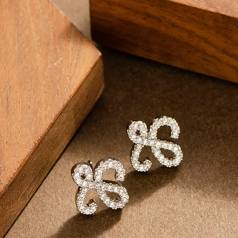 S925 Silver Geometric Zircon Stud Earrings For Women