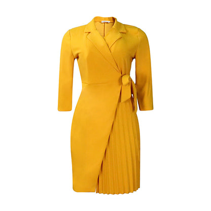 Trendy A-Line Dress With Suit Collar And Belt