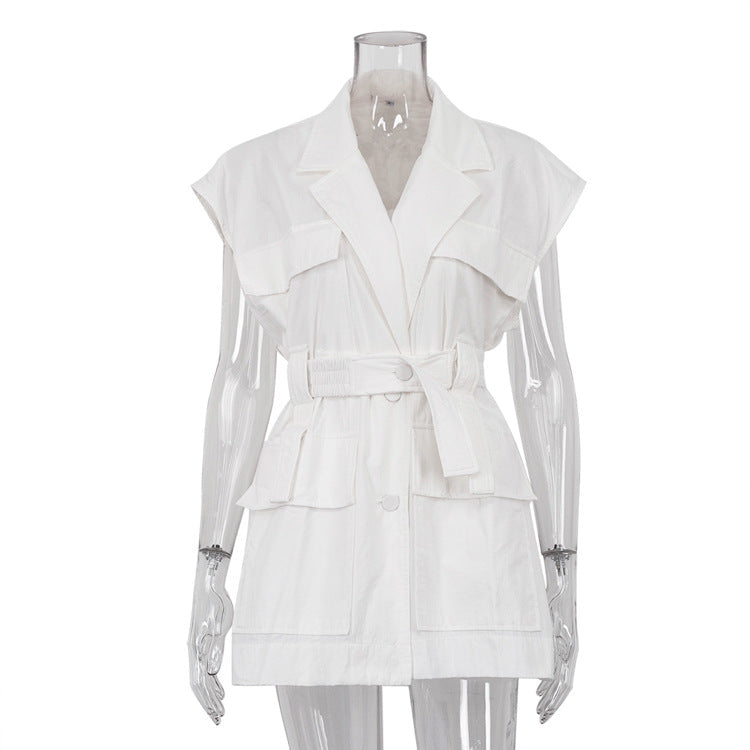Trendy Sleeveless Utility Shirt With Pockets