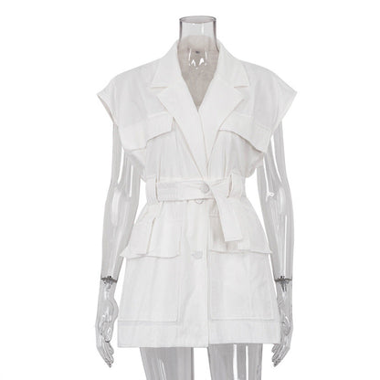 Trendy Sleeveless Utility Shirt With Pockets