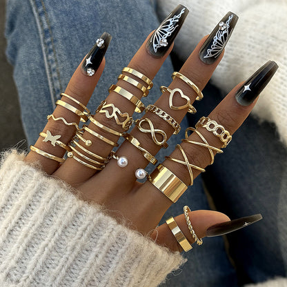 Fashionable Geometric Butterfly Open-Ended Adjustable Rings Set