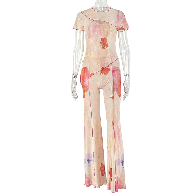 Trendy Asymmetrical Two-Piece Set With Floral Print