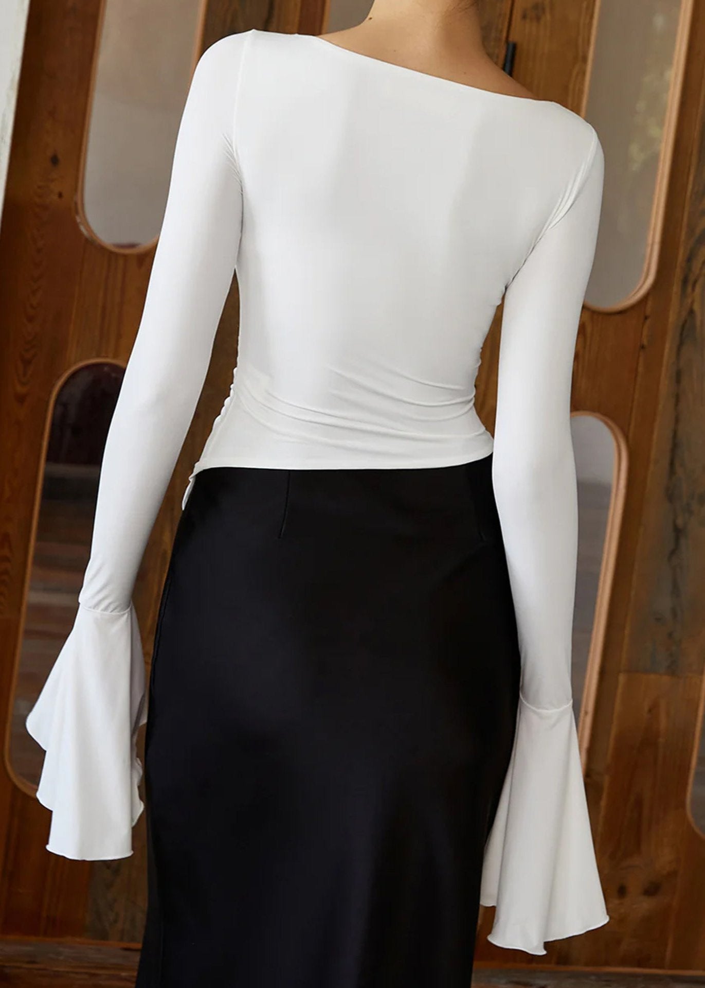 Ruched Bodice Top With Flared Sleeve White