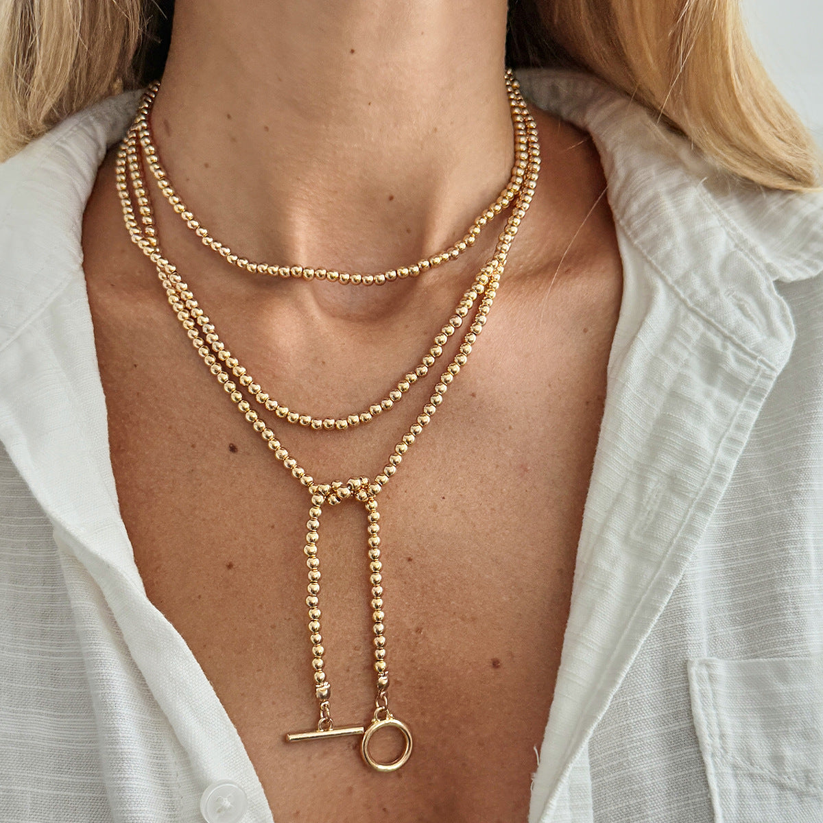 Shiny Cbb Imitation Pearl Beaded Long Necklace With Metal Tassel For Women