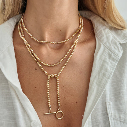 Shiny Cbb Imitation Pearl Beaded Long Necklace With Metal Tassel For Women