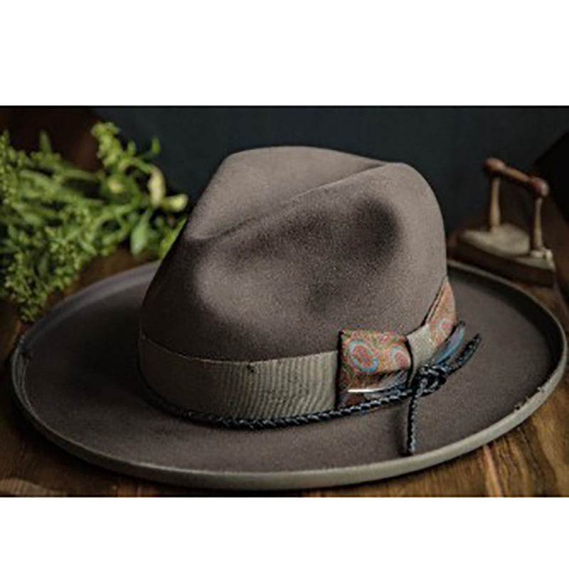 Vintage Wool Felt Men's Fedora Hat with Bow Tie