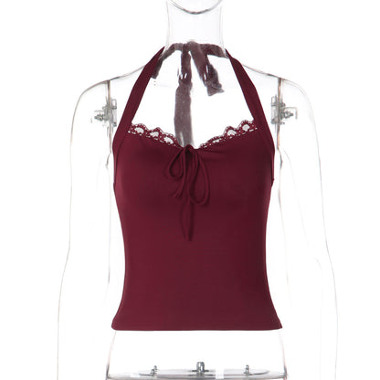 Fashionable Lace Trim Backless Strapless Top