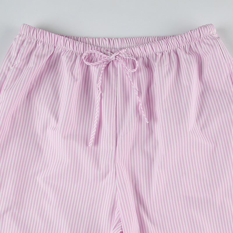 Fashion Color Block Stripe Drawstring Long Pants