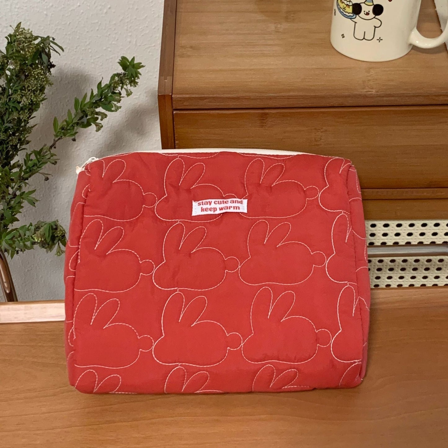 Cute Embroidered Rabbit Soft Make Up Bag