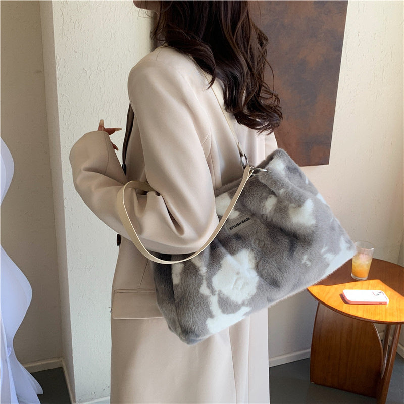 Stylish Leopard Print Plush Tote Bag for Women