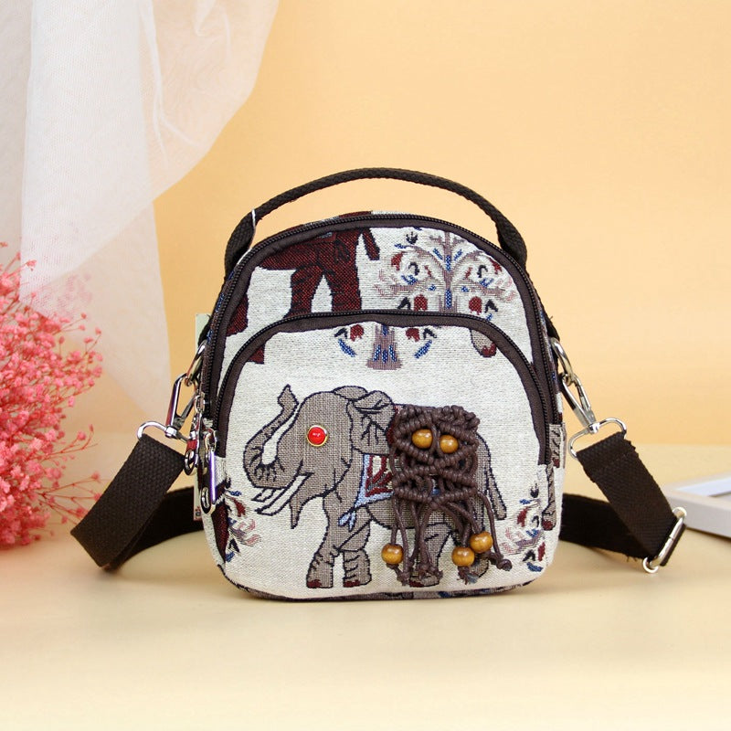 Small Fresh Cotton And Hemp Straddle Bag Literary And Antique Style Retro Handwoven Elephant Straddle Bag Small Straddle Bag
