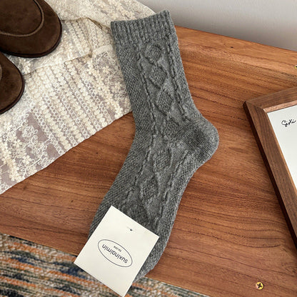Trendy Cable Knit Wool Warm Crew Socks