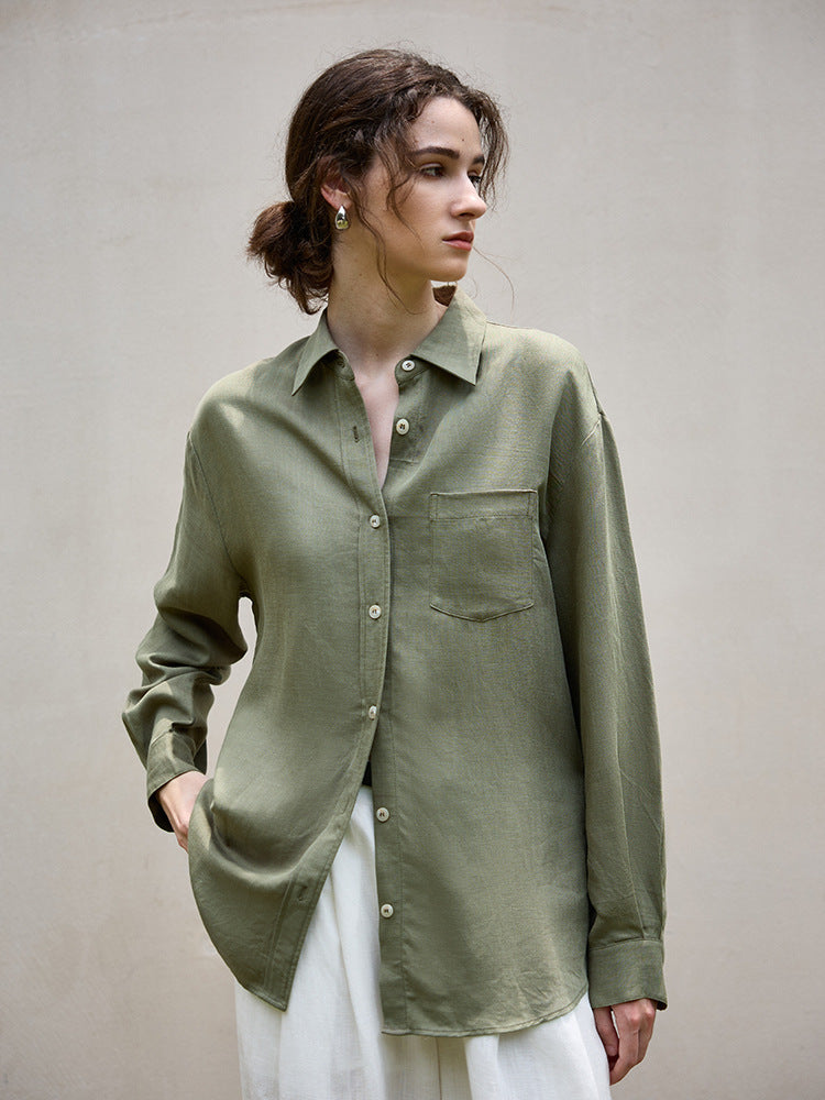 French Style Long Sleeve Women's Shirt Jacket With Tie Waist
