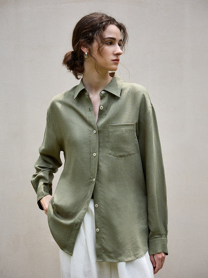 French Style Long Sleeve Women's Shirt Jacket With Tie Waist