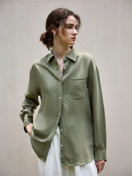 French Style Long Sleeve Women's Shirt Jacket With Tie Waist
