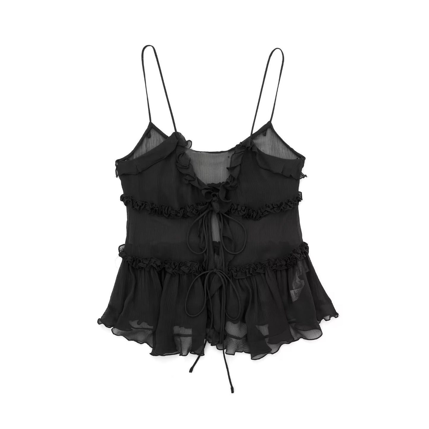 Solid Color Layered Ruffle Spaghetti Strap Top