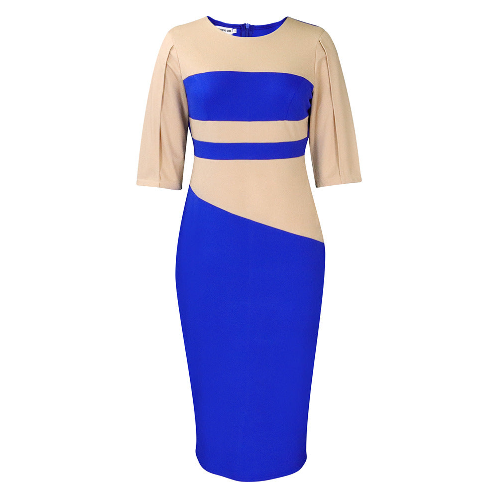 Chic Color Block Pencil Dress Elegant Office Style