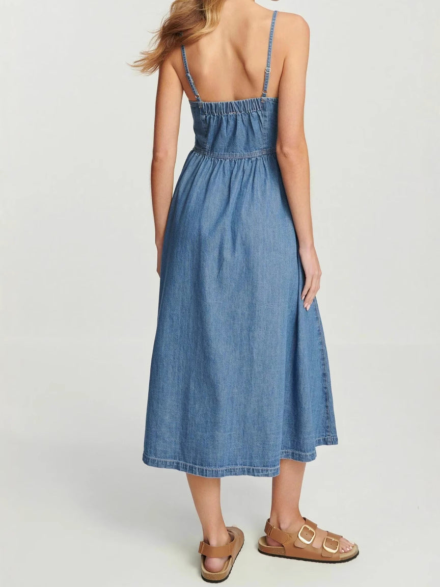 Trendy Casual Denim Sleeveless Midi Dress