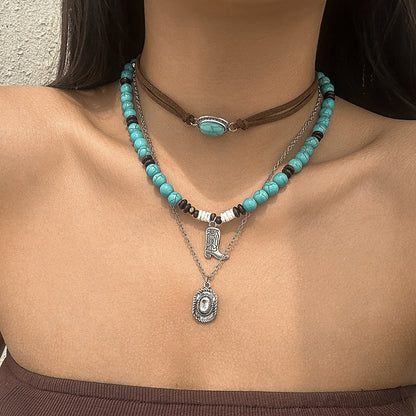 Vintage Turquoise Bull Head Choker Necklace Jewelry Set