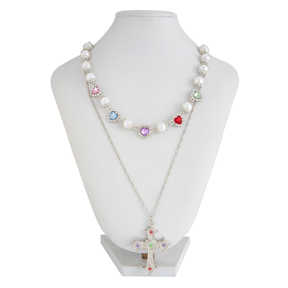 Personalized Rhinestone Cross Layered Necklace For Women