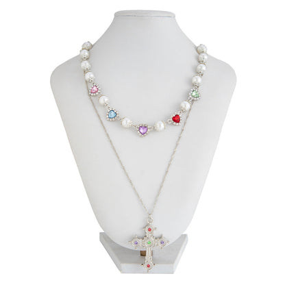 Personalized Rhinestone Cross Layered Necklace For Women