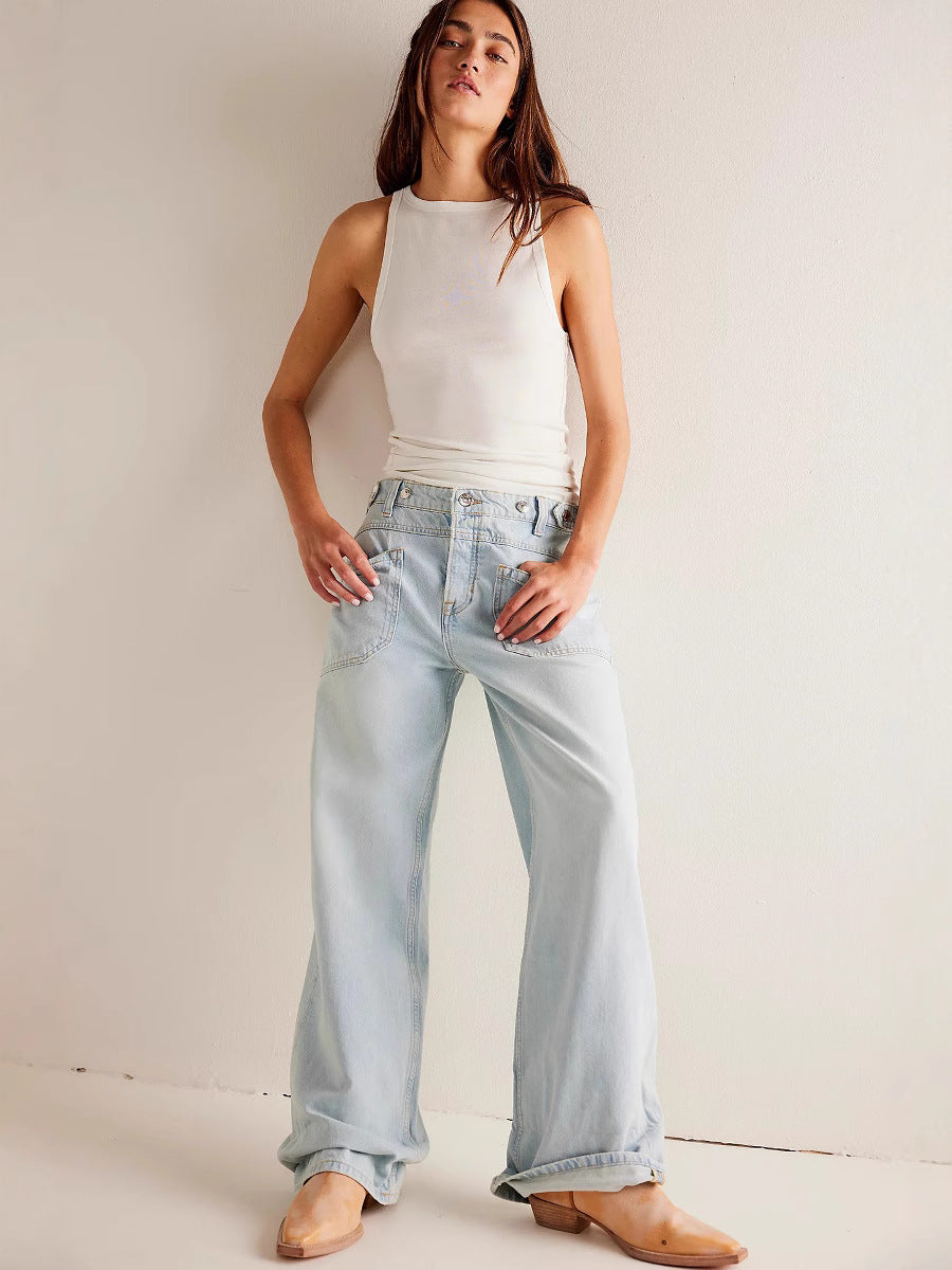 Wide Leg Washable Denim Pants for Women - Trendy Casual Style