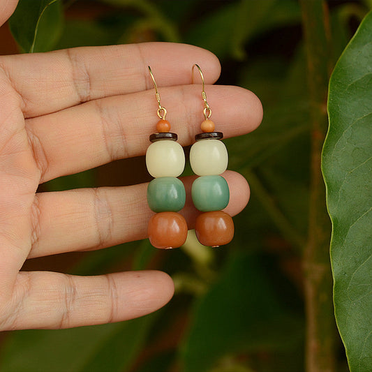 Natural Bodhi Root Personality Gradient Color Stud Earrings Simple Earrings Ethnic Style 925 Silver Hook Earrings