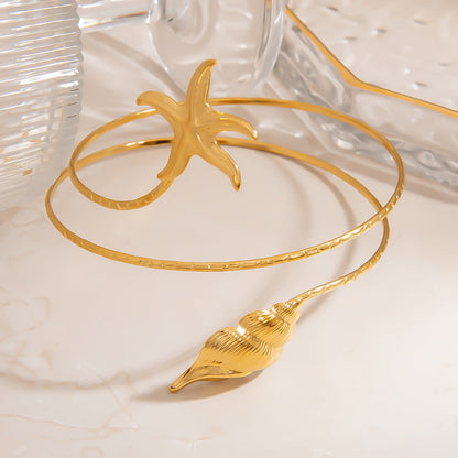 Starfish Shell Decorated Stainless Steel Bracelet for Women