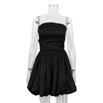 Sweetheart Strapless White Satin Dress with Ruffles