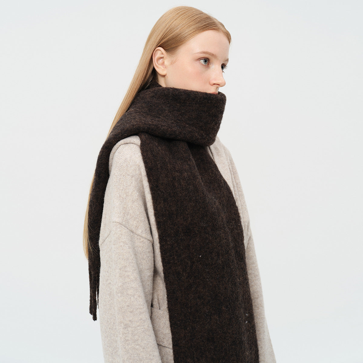 Chunky Tassel Solid Wool Scarf for Women