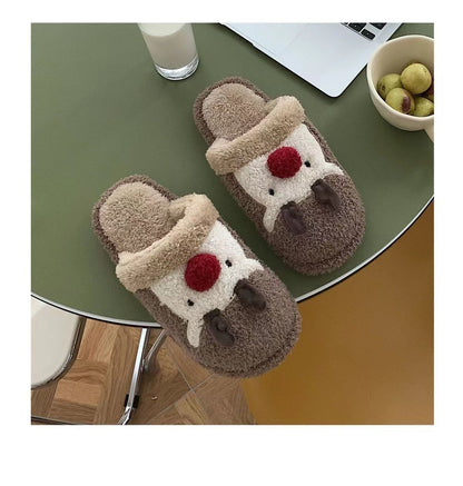 Winter Fuzzy Plush Reindeer Indoor Slippers