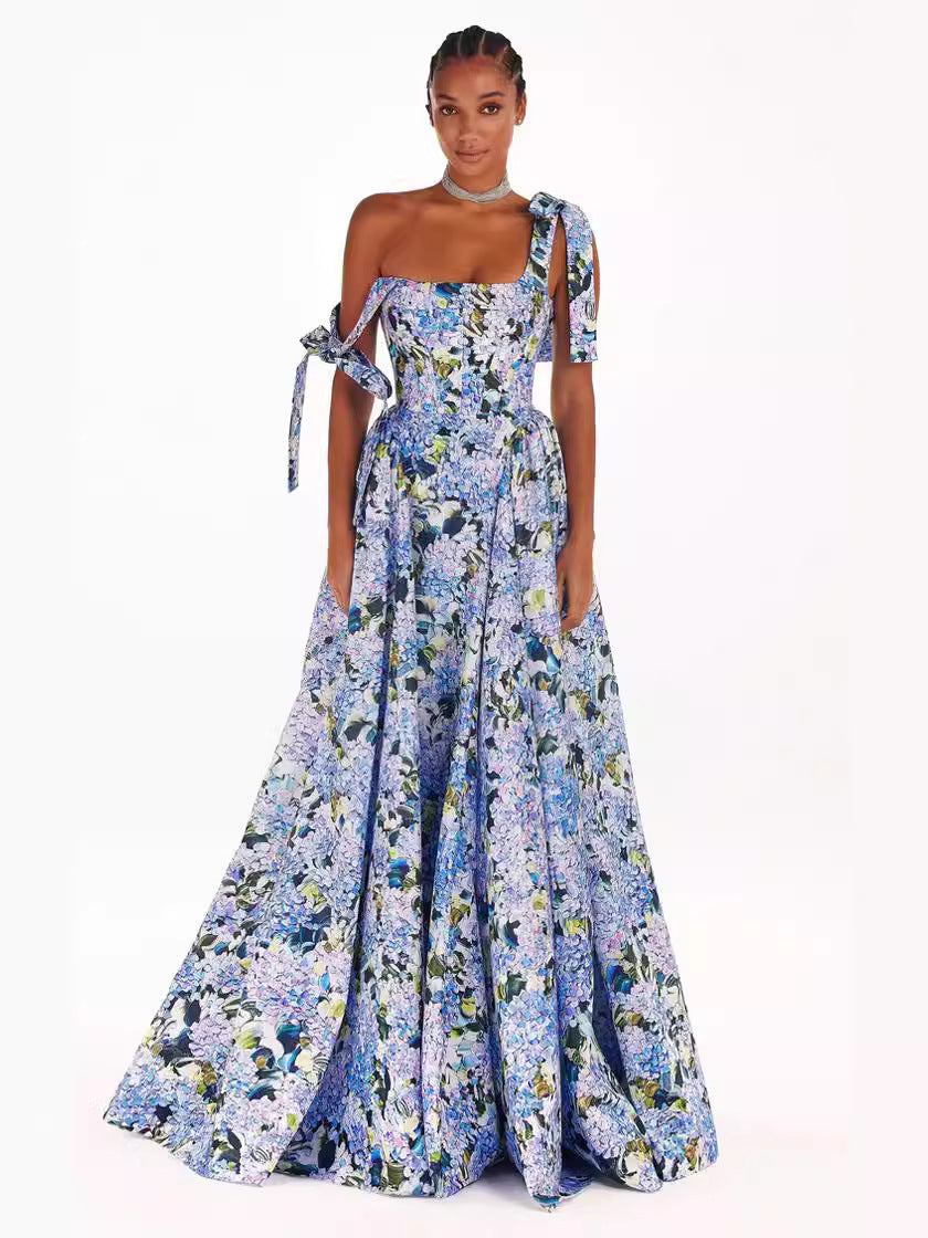 Elegant 3D Floral Maxi Dress With U-Neckline For Business Casual