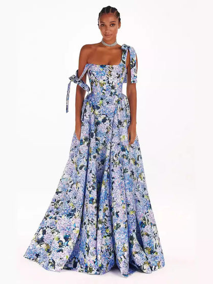 Elegant 3D Floral Maxi Dress With U-Neckline For Business Casual