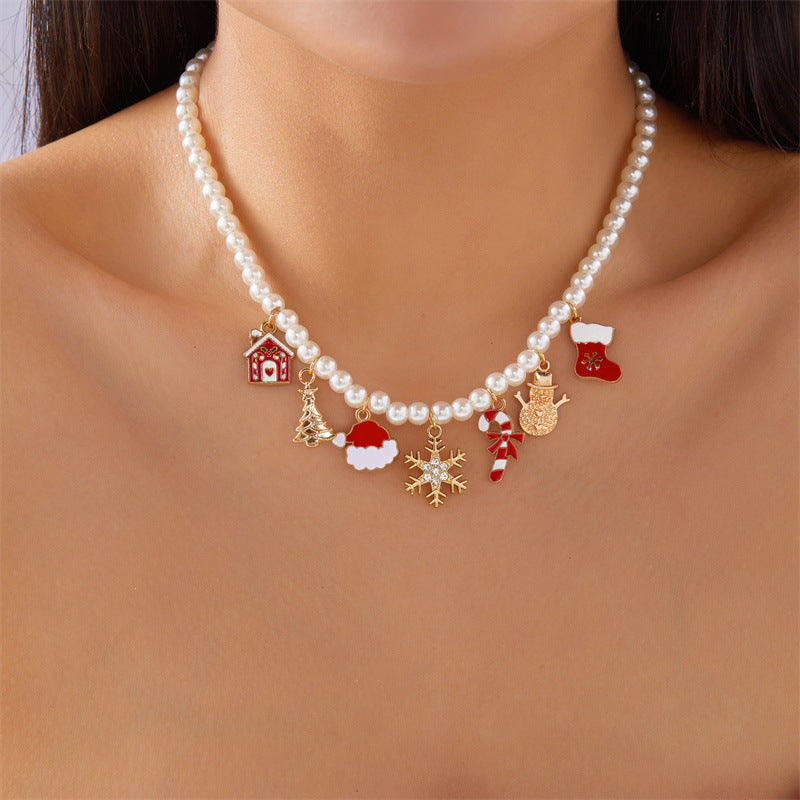 Cute Christmas Tree Snowflake Pendant Necklace