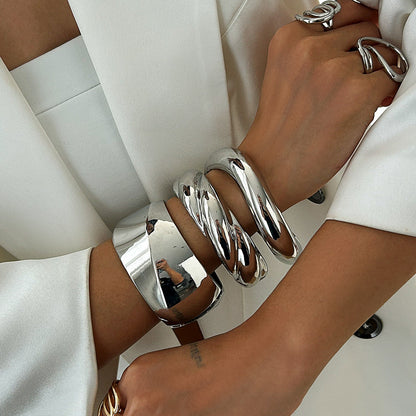 Geometric Alloy Bangles Set - Minimalist Spring Bracelets