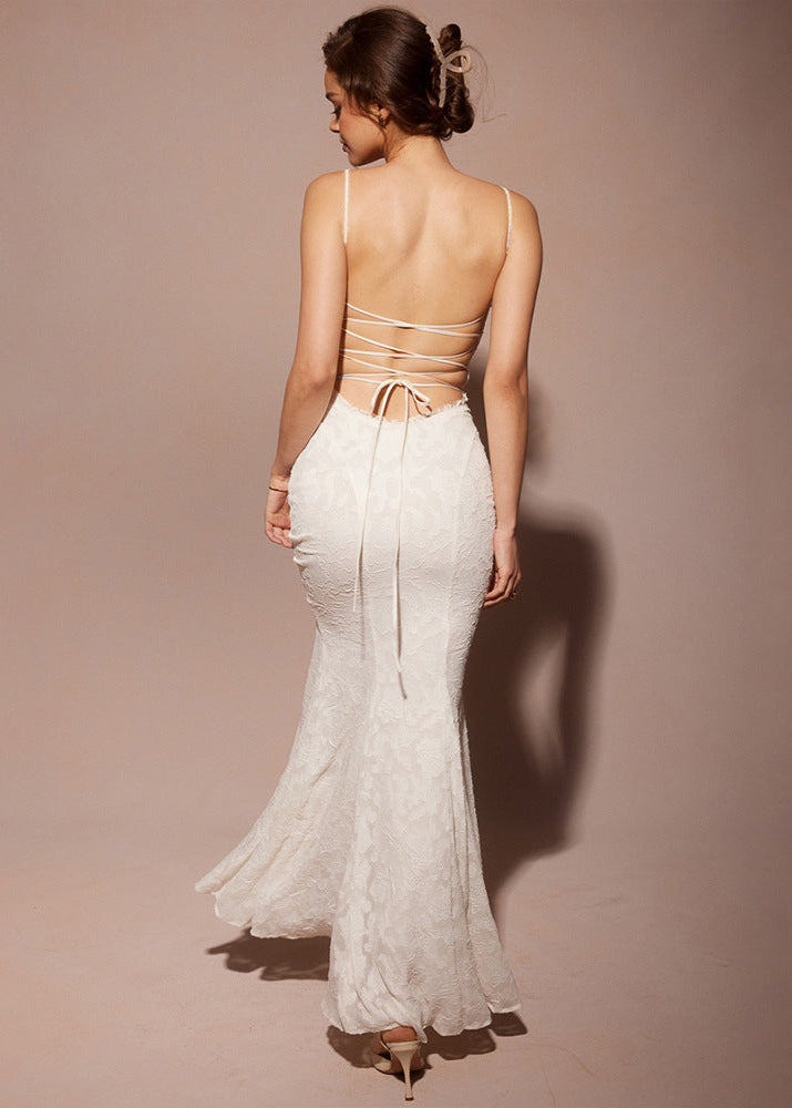 Satin Maxi Dress With Lace Back And Open Design