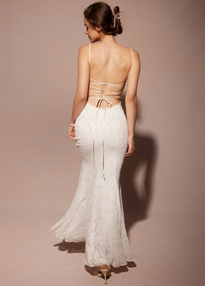 Satin Maxi Dress With Lace Back And Open Design