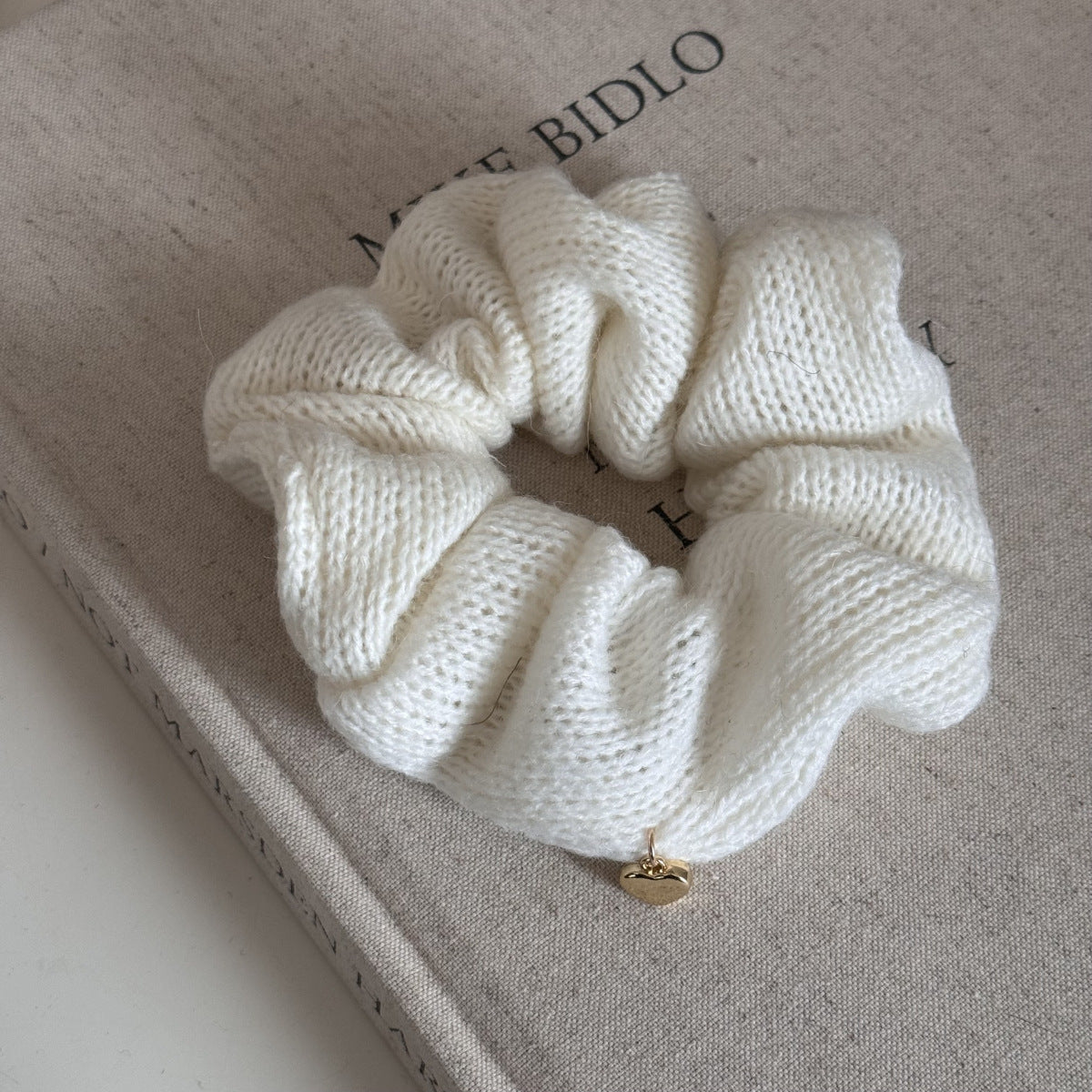 Solid Color Heart Pendant Knit Hair Tie