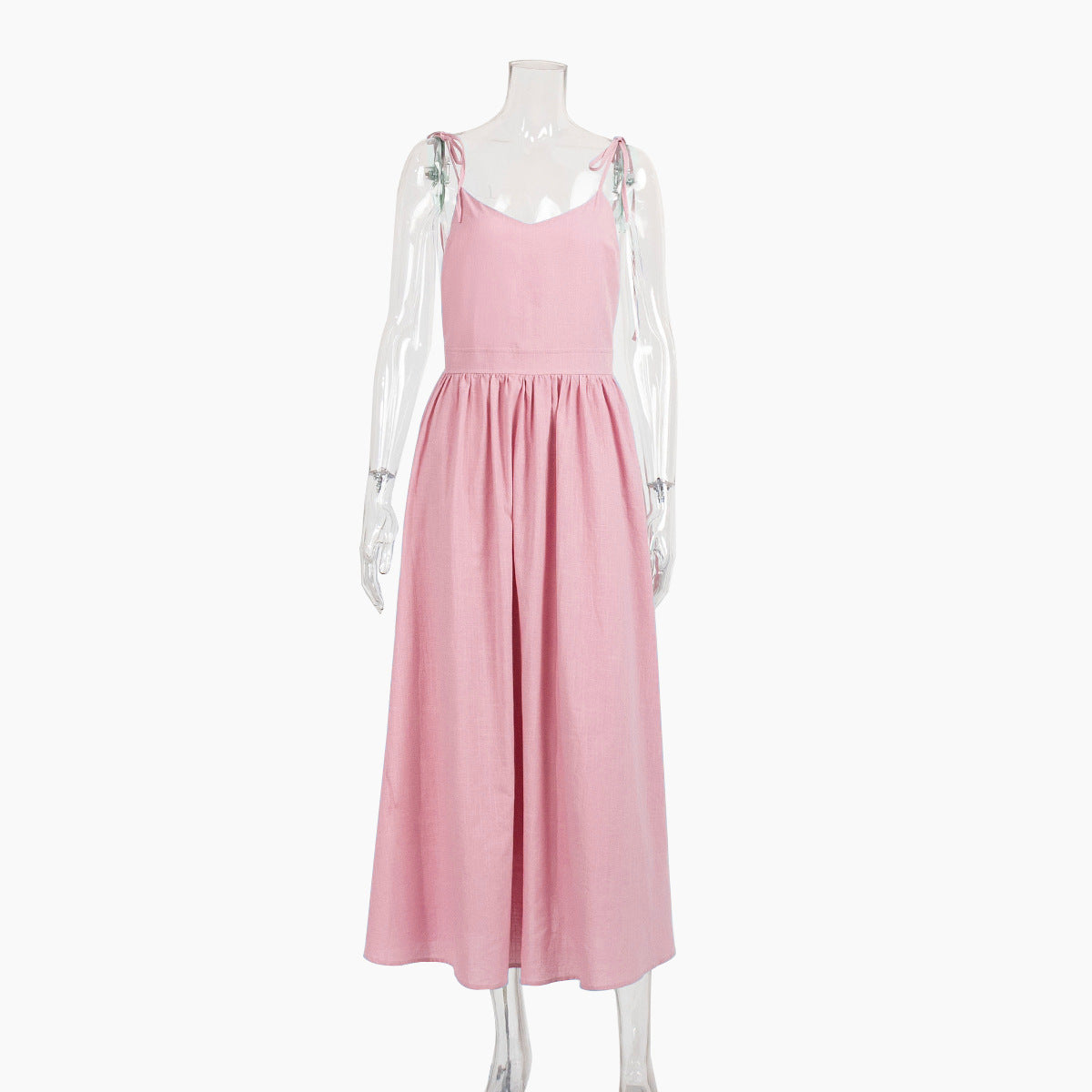 Cotton V-Neck Backless Dress Elegant Casual