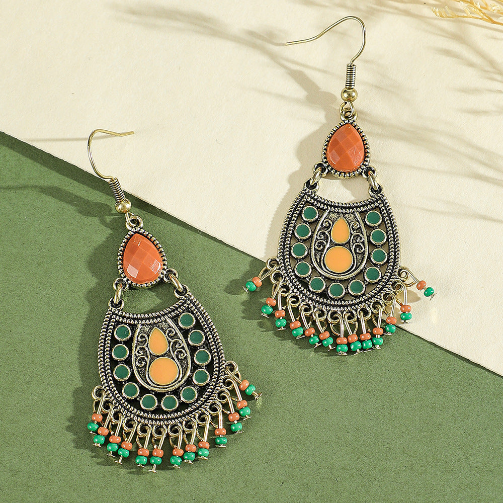 Bohemian Green Forest Earrings Set Artistic Vintage Style Geometric Accessories
