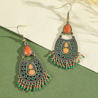 Bohemian Green Forest Earrings Set Artistic Vintage Style Geometric Accessories