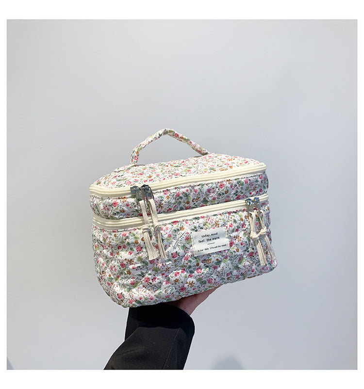 Flower Print Large Capacity Quilted Makeup Bag