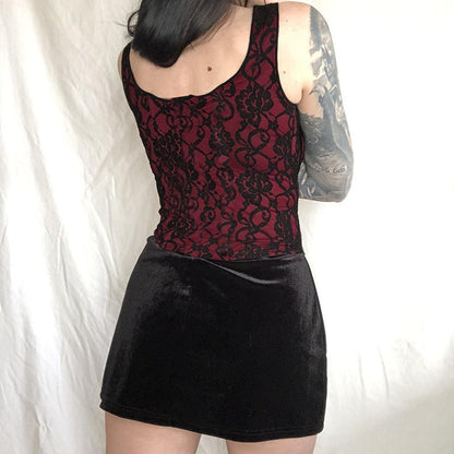 Lace-Up Corset-Style Top with Red Contrast - Edgy Streetwear