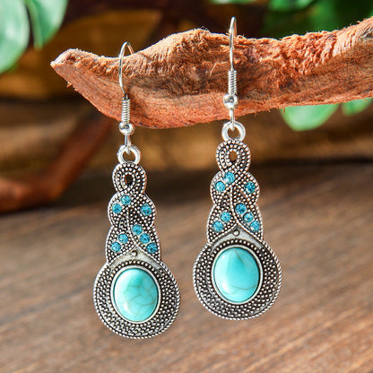 Bohemian Style Turquoise Earrings Set Oval Tassel Dangle Jewelry